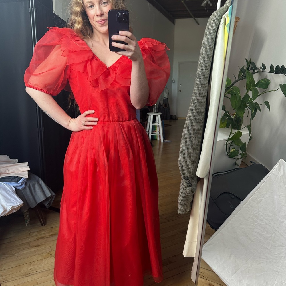 Vintage Linda Lundstrom  Red Organza Dress